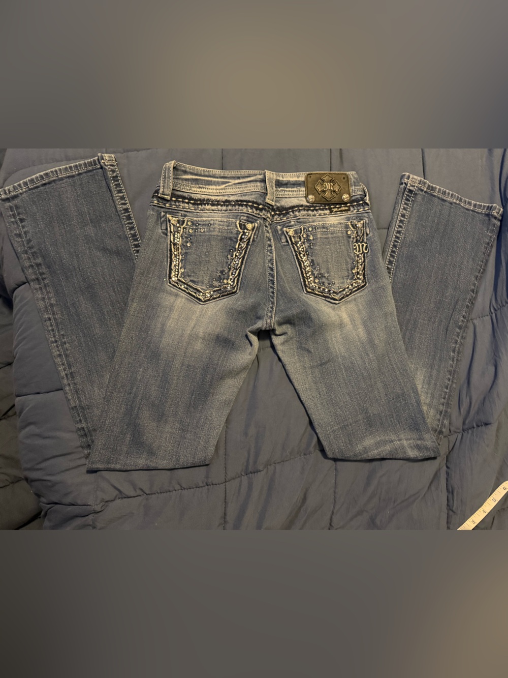 Miss Me Medium Blue Boot Cut Jeans with Embellished Pocket - Picture 4 of 14